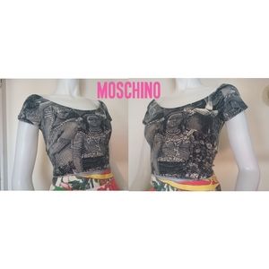 📓 Vintage MOSCHINO Historical Women Figures Printed Crop Top 1990s